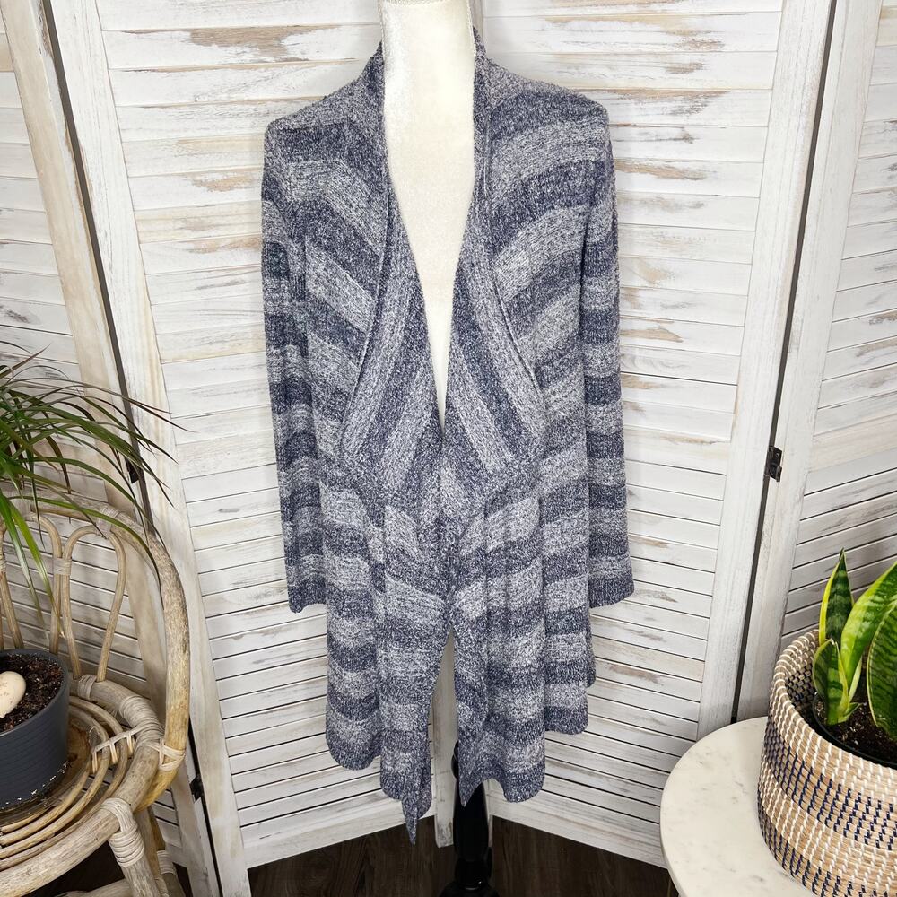 BAREFOOT DREAMS Women's S M Cozy Chic Calypso Island Wrap Cardigan Navy Stripe - Picture 11 of 13